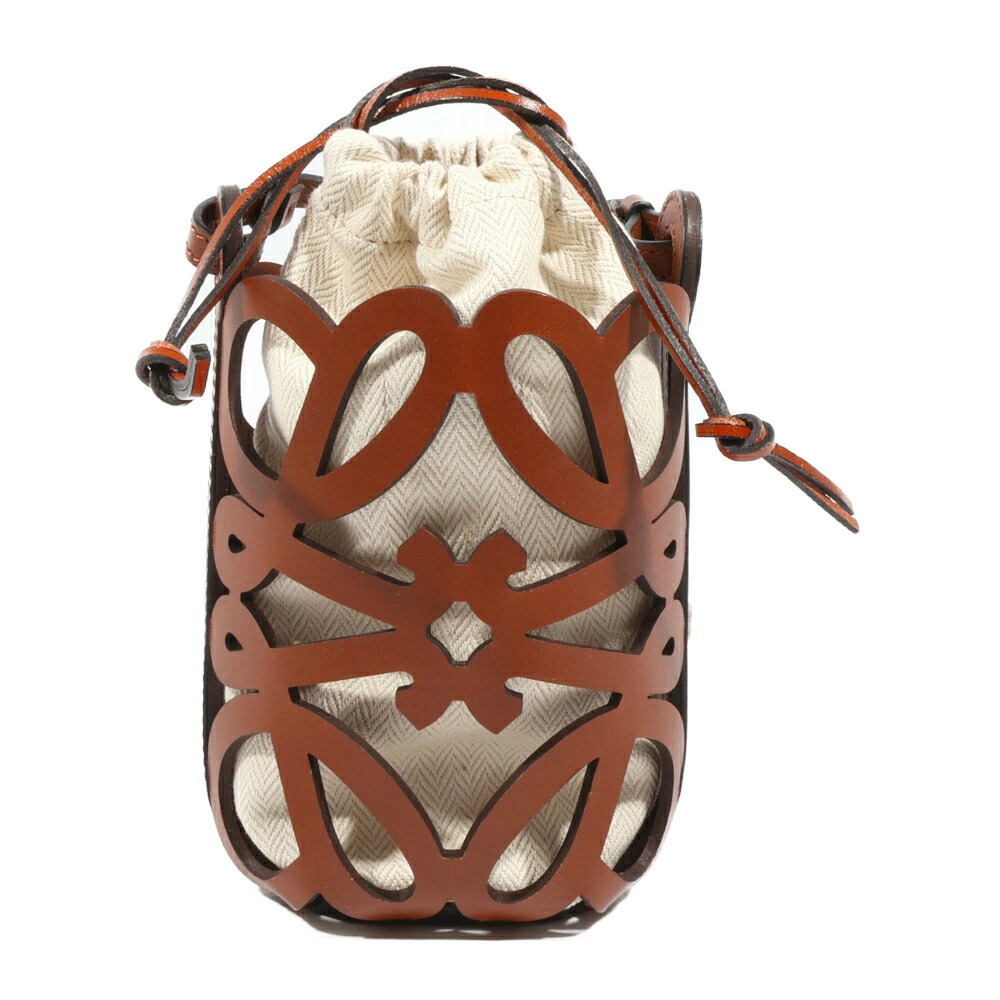 Loewe Brown Canvas Anagram Cutout Leather Shoulder Bag